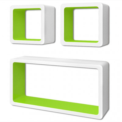 Étagère armoire meuble design 3 cubes murales et en mdf blanc-vert pour dvd/livres 2702092/2