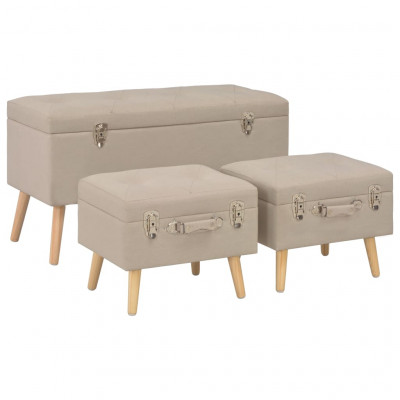 Banquette pouf tabouret meuble tabourets de rangement 3 pcs beige tissu 3002089