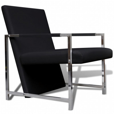 Fauteuil chaise siège lounge design club sofa salon avec pieds chromés synthétique noir 1102046/3