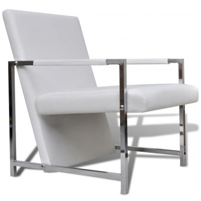 Fauteuil chaise siège lounge design club sofa salon avec pieds chromés synthétique blanc 1102047/3