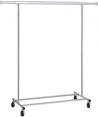 Portant penderie à vêtements charge 90 kg portant à roulettes en métal chromé longueur réglable pliable mobile style industriel 12_0000842