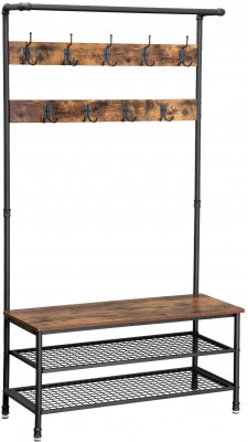 Porte-manteau vestiaire meuble d’entrée avec étagère à chaussures métallique 182 cm 12_0000893