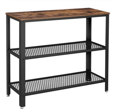 Table console table d'appoint buffet avec 2 étagères en treillis pour salon couloir 101,5 x 35 x 80 cm fer style industriel marron foncé 12_0000999
