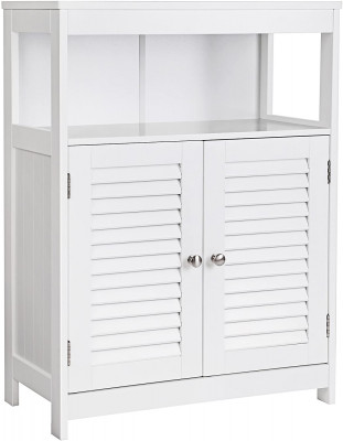Placard armoire meuble salle de bain de rangement commode avec 2 portes 80 cm MDF blanc 12_0000821