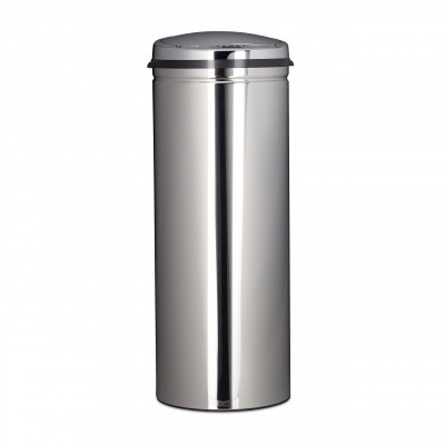 Poubelle cuisine en inox 50 litres bac à ordures en métal 80 cm de hauteur 30 cm de diamètre couvercle rond, argenté 13_0002329