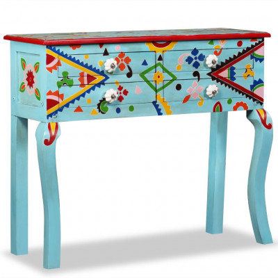 Buffet bahut armoire console meuble de rangement bois de manguier massif bleu peint à la main 4402020