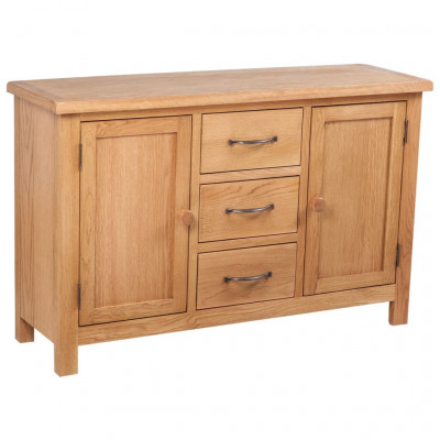 Buffet bahut armoire console meuble de rangement avec 3 tiroirs 110 cm bois de chêne massif 4402244