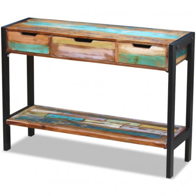 Buffet bahut armoire console meuble de rangement 3 tiroirs bois de récupération massif 4402007