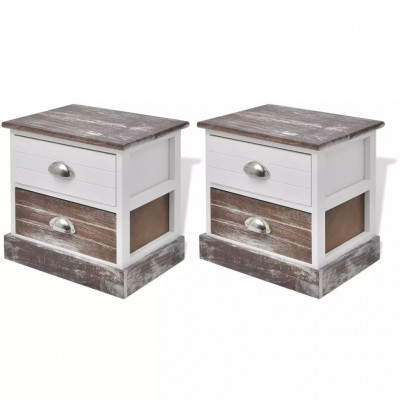 Table de nuit chevet commode armoire meuble chambre 2 pcs marron et blanc 1402142