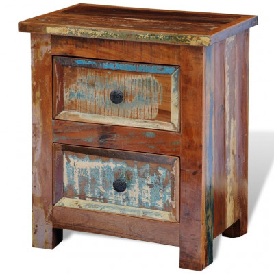 Table de nuit chevet commode armoire meuble chambre avec 2 tiroirs bois massif recyclé 1402057