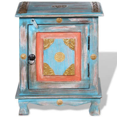 Table de nuit chevet commode armoire meuble chambre bois de manguier massif bleu 1402017