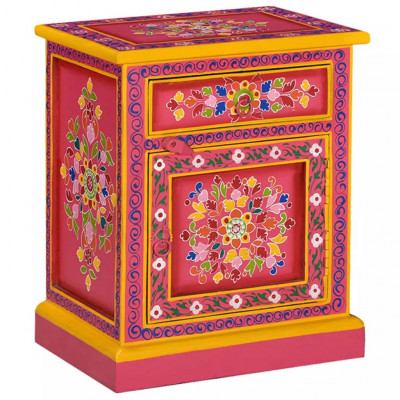 Table de nuit chevet commode armoire meuble chambre bois de manguier massif rose peinture à la main 1402084