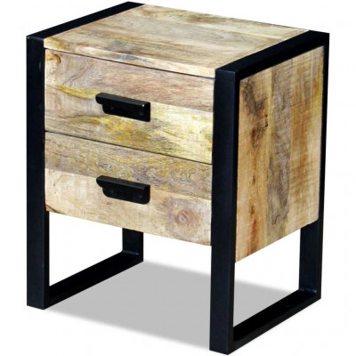 Table de nuit chevet commode armoire meuble chambre auxiliaire à 2 tiroirs 43 x 33 x 51 cm bois de manguier massif 1402011