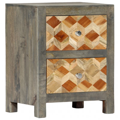Table de nuit chevet commode armoire meuble chambre gris 40x30x50 cm bois de manguier massif 1402040