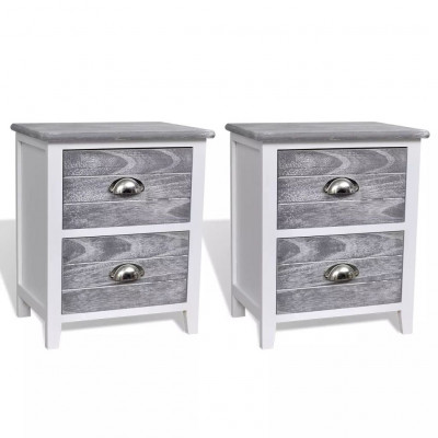 Table de nuit chevet commode armoire meuble chambre 2 pcs avec 2 tiroirs gris et blanc 1402170