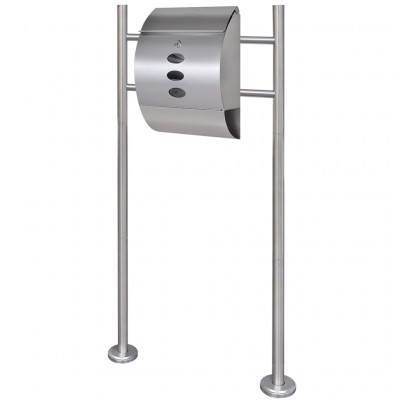 Boite aux lettres design contemporain acier inoxydable avec compartiment journaux sur pieds 120 cm 1002003