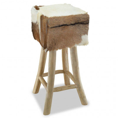 Tabouret de bar design chaise siège cuir véritable teck carré 1202084