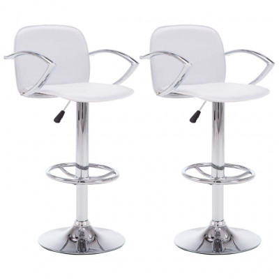 Lot de deux tabourets de bar design chaise siège avec accoudoirs similicuir blanc 1202108