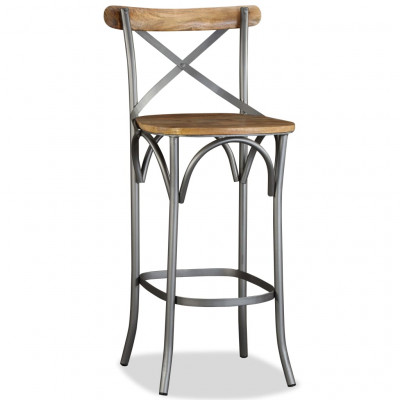 Tabouret de bar bois de manguier massif et acier dossier croisé 1202164