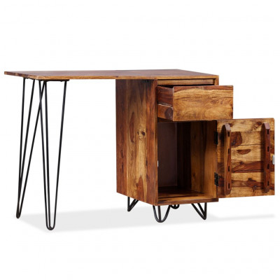 Bureau table meuble travail informatique avec 1 tiroir et 1 armoire bois massif de sesham 0502136