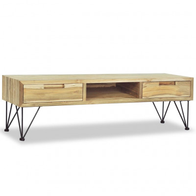 Meuble télé buffet tv télévision design pratique 120 cm teck massif beige 2502249