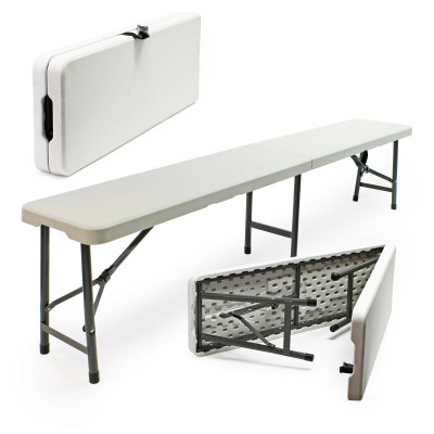 Banc de camping pliant léger jardin extérieur fête barbecue pique-nique 180 cm blanc 16_0002207
