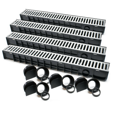 Lot de 4 x 1 m caniveaux grille recouvrement 1,5 tonnes fonte drainage eaux usées évacuation 16_0001700