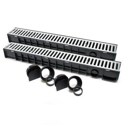 Lot de 2 x 1 m caniveaux grille recouvrement 1,5 tonnes fonte drainage eaux usées évacuation 16_0001698