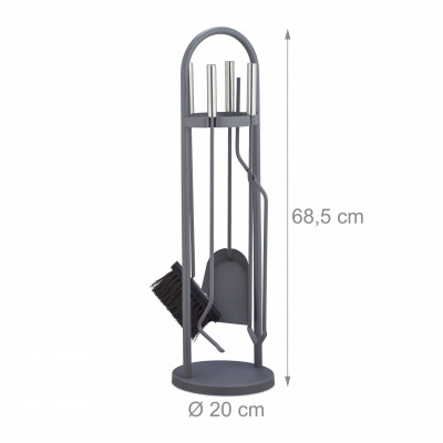 Ensemble serviteur de cheminée 5 pièces accessoire pelle balai pince support tisonnier gris 13_0002447