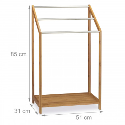 Porte pied support pour serviettes de bain 3 barres rangement 85 cm bambou et métal 13_0002256
