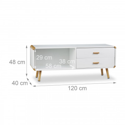 Commode coins arrondis meuble bas sideboard TV 120 cm blanc 13_0000796