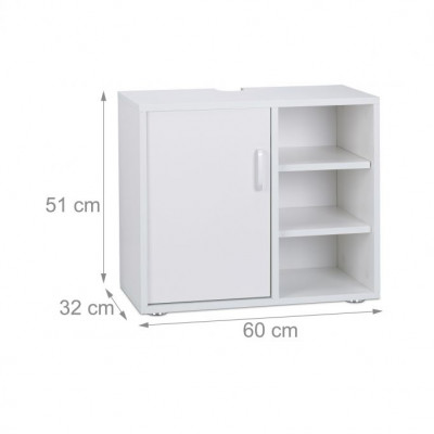 Dessous de lavabo meuble salle de bain 1 porte 3 étagères wc MDF blanc 13_0000909_2