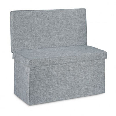 Tabouret pouf coffre de rangement pliant en lin 76 cm gris 13_0002782