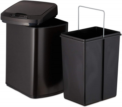 Poubelle cuisine couvercle automatique avec récipient sceau 12 litres noir 13_0002336_2
