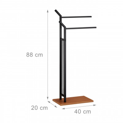 Porte-serviettes support sur pied 2 barres fer et bois marron et noir 13_0002269