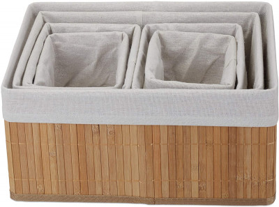 Set de 6 paniers corbeille de rangement décoration en bambou et tissu nature 13_0002507_3