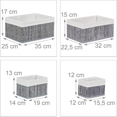 Set de 6 paniers corbeille de rangement décoration en bambou et tissu gris 13_0002507_4