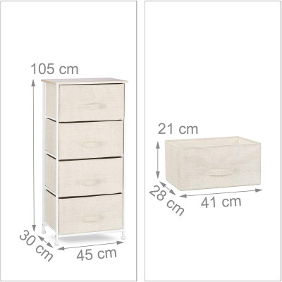 Commode meuble de rangement étagère avec tiroirs tissu beige 13_0002582_3