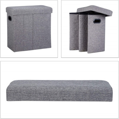 Tabouret banc banquette pouf de rangement pliable pliant 50 litres gris 13_0002776_3