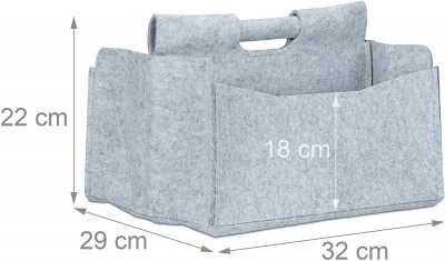 Panier en feutre journaux magazine corbeille pliable rangement poignées 2 compartiments gris 13_0001924