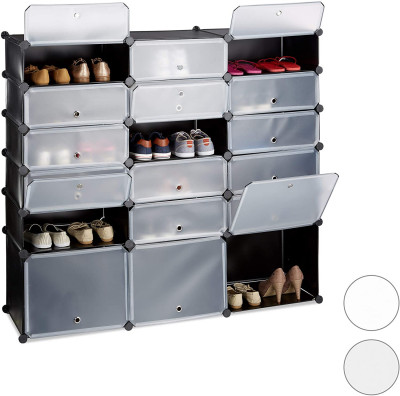Meuble chaussures plastique étagère 18 casiers système plug-in portes rangement noir 13_0001631_3