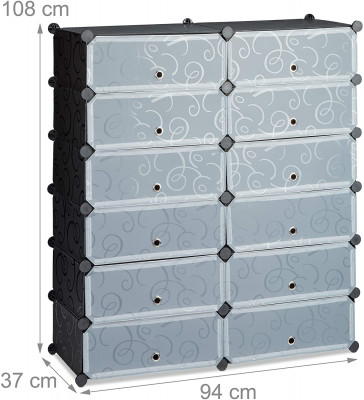 Meuble à chaussures étagère armoire rangement avec 12 casiers 24 paires noir 13_0001634_3