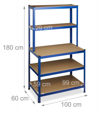 Étagère charge lourde garage établi 900 kg supporté à clipser 5 niveaux cave 180 cm bleu 13_0001063