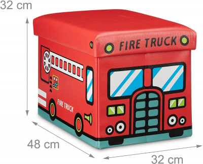 Coffre à jouets synthétique boîte couvercle tabouret pouf enfant pliable rouge 13_0000781_3