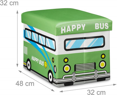 Coffre à jouets synthétique boîte couvercle tabouret pouf enfant pliable vert 13_0000781