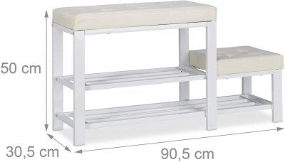 Banc d’entrée meuble chaussure banquette tabouret 90,5 cm blanc 13_0000352_2