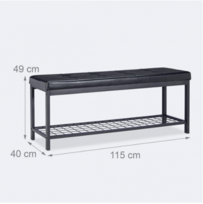 Banc banquette range chaussures ouvert similicuir support grillage métal 115 cm noir 13_0000367_2
