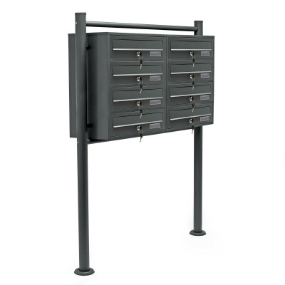 Bloc 8 boite aux lettres 2x4 compartiments superposé pied de support acier galvanisé anthracite 16_0000048