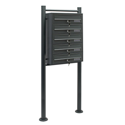 Bloc 5 boites aux lettres 5 compartiments pied de support courrier acier galvanisé anthracite 16_0000038