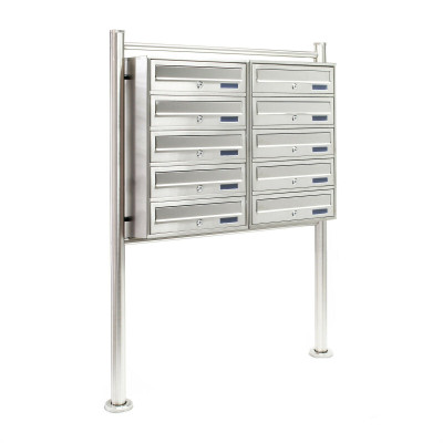 Bloc 10 boites aux lettres pied support 2x5 compartiments superposés acier inoxydable 16_0000024